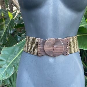 Goldie bronze beaded and wood statement belt